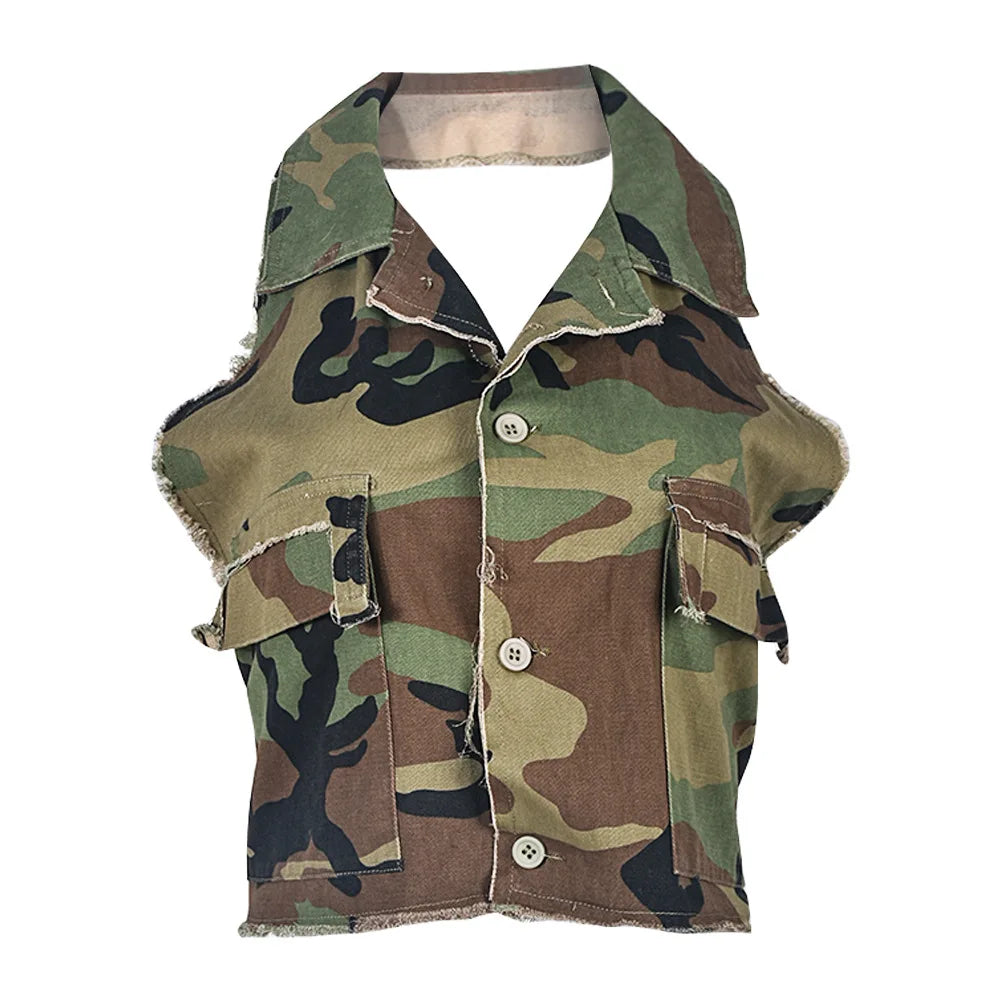 Strapless Camouflage Design Sexy Crop Tops