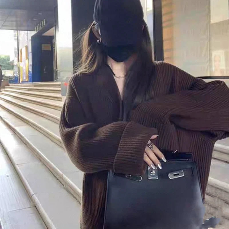 V-Neck Single-Breasted Knit Cardigan – Casual Autumn 2025