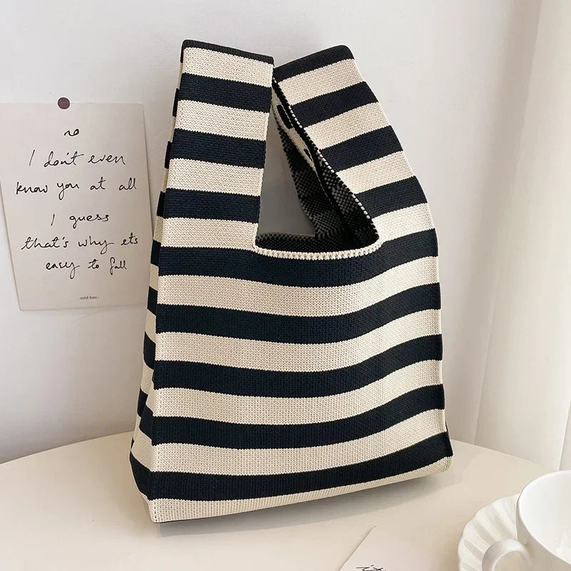 New Wide Striped Reusable Small Tote Bags