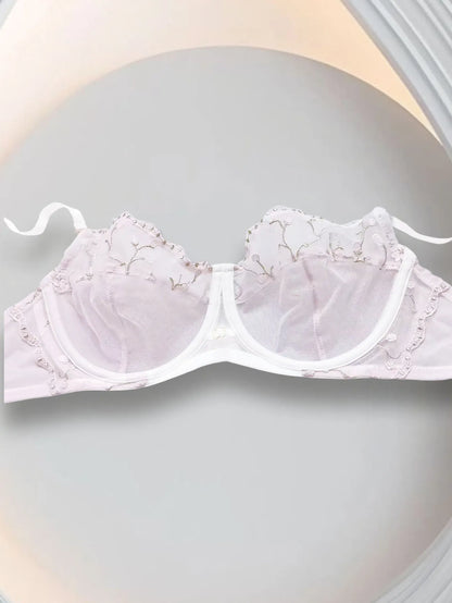 Embroidery Lace Bra For Women Plus Size Sexy Thin Underwired Black Gray