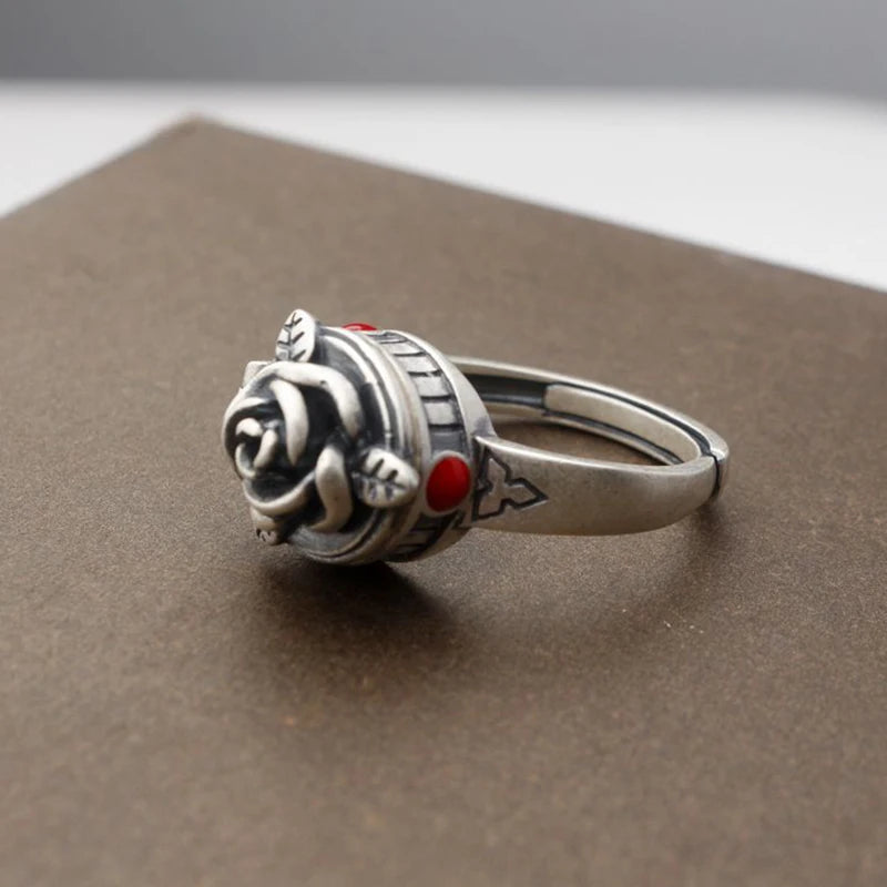 Vintage Open Band Silver Ring – Adjustable Plant Design Statement Ring