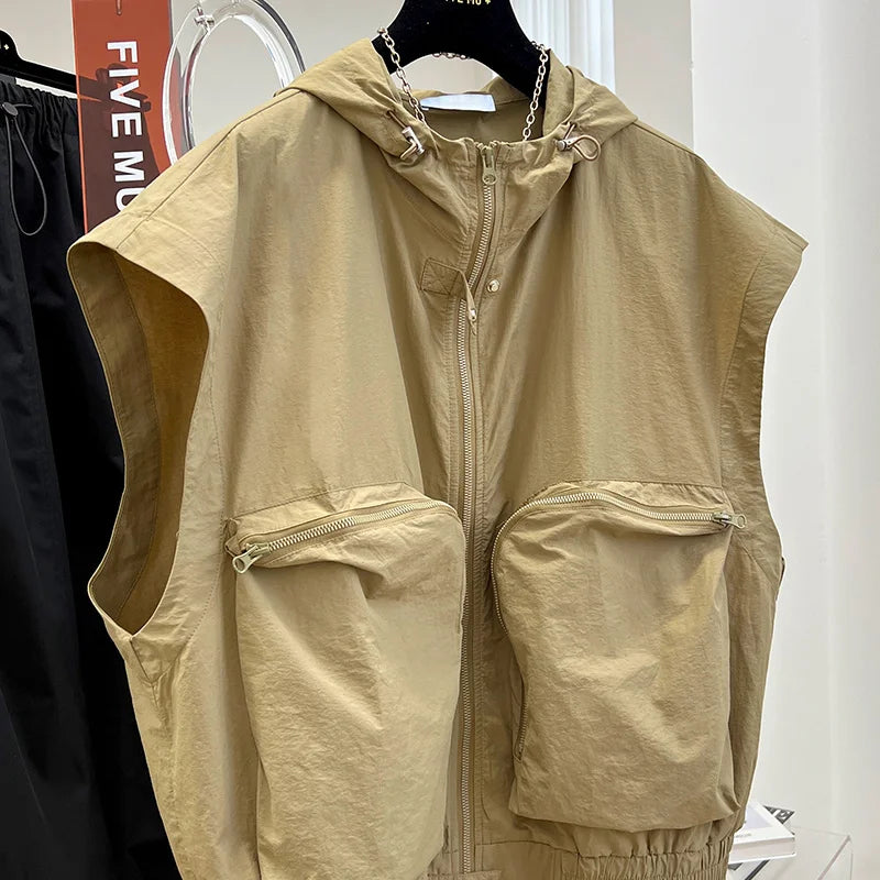 Traveler Style Sleeveless Hooded Loose Jacket For Women