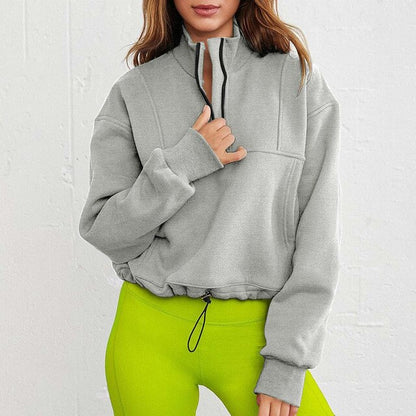 Women's Long Sleeve Solid Color Zipper Collar Sweatshirts