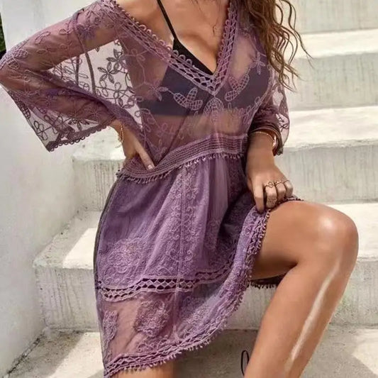 White Lace Boho Beach Cover Up Aesthetic