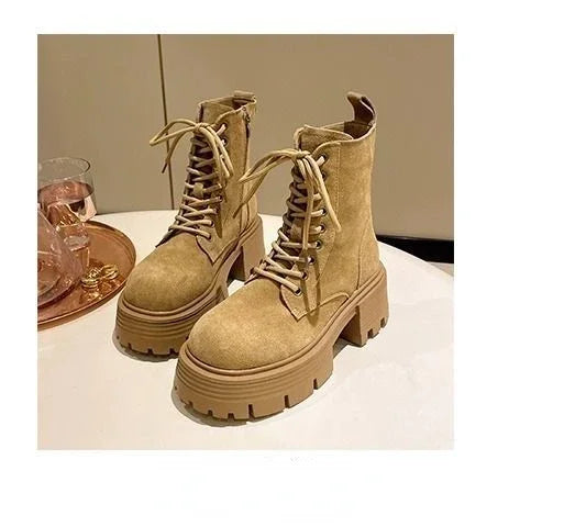 Retro Platform Leather Ankle Boots - Luxury Designer Motorcycle Boots for Women