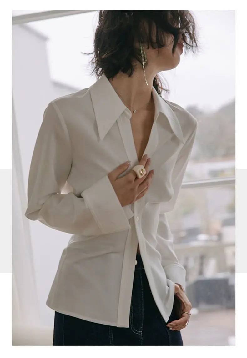 2024 Spring Office Lady White Shirt: Korean Style Slim Button-Up Work Blouse for Women