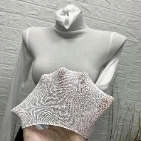 Thin Soft American Long Sleeve T Shirt For Women High Stacked Neck Tight Perspective Slim Fit Sexy Streetwear Top