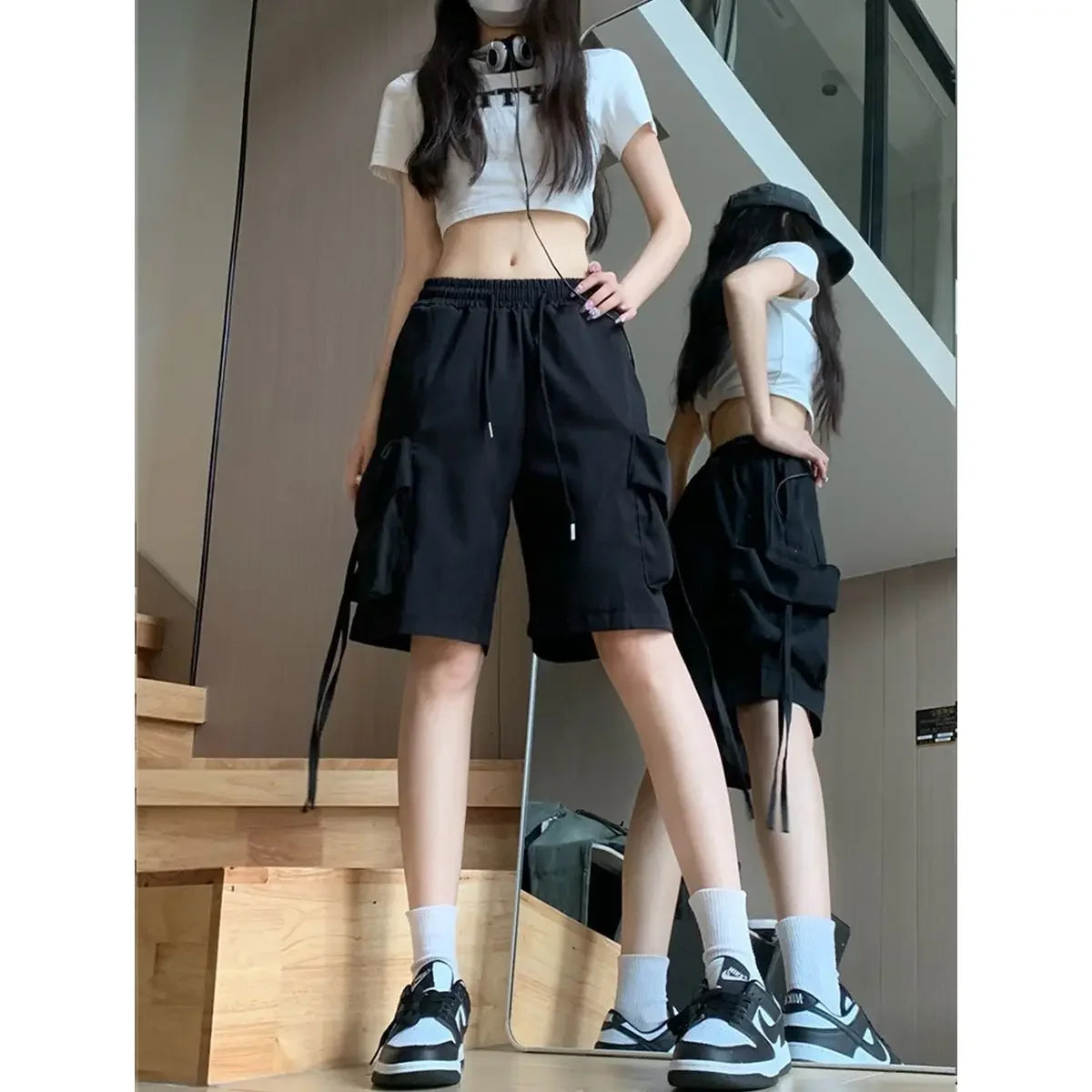 Pink Streetwear Oversized Cargo Shorts