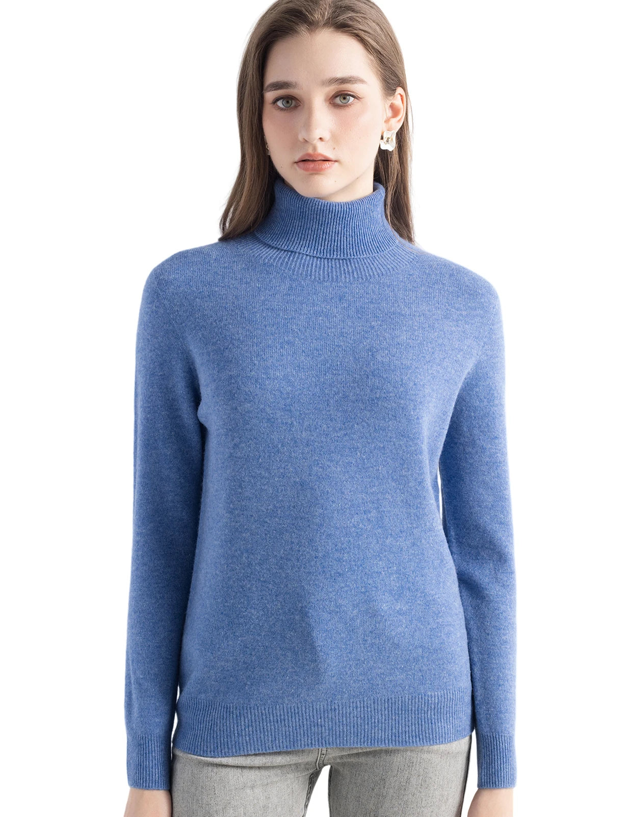 High Quality Pure Wool Turtleneck Loose Fit Sweaters For Women