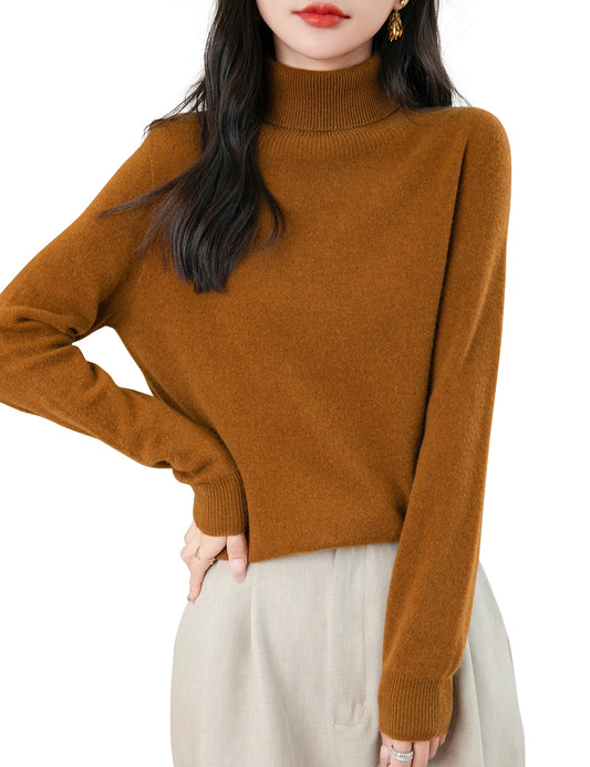 High Quality Pure Wool Turtleneck Loose Fit Sweaters For Women