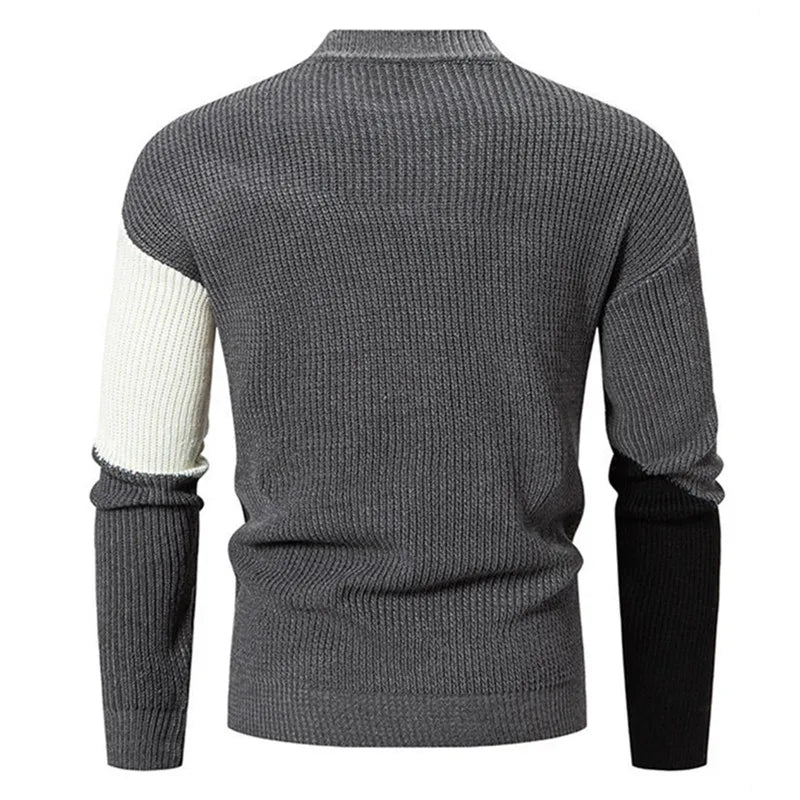 Casual Color-Block Geometric Knit Sweater Outfit