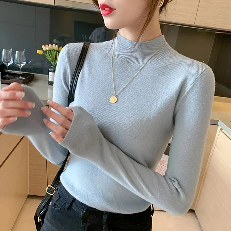 Womens Turtleneck Standard Thickness Elastic Sweater