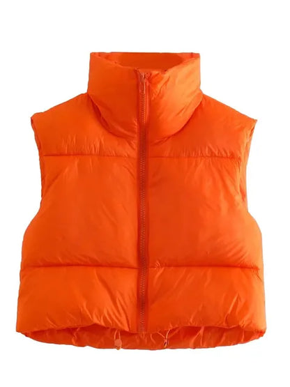 New Stand Collar Sleeveless Lightweight Zip Up Puffy Vest For Women