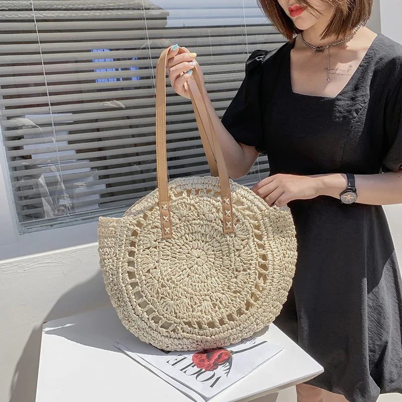 Large Capacity Summer Round Straw Bags For Women
