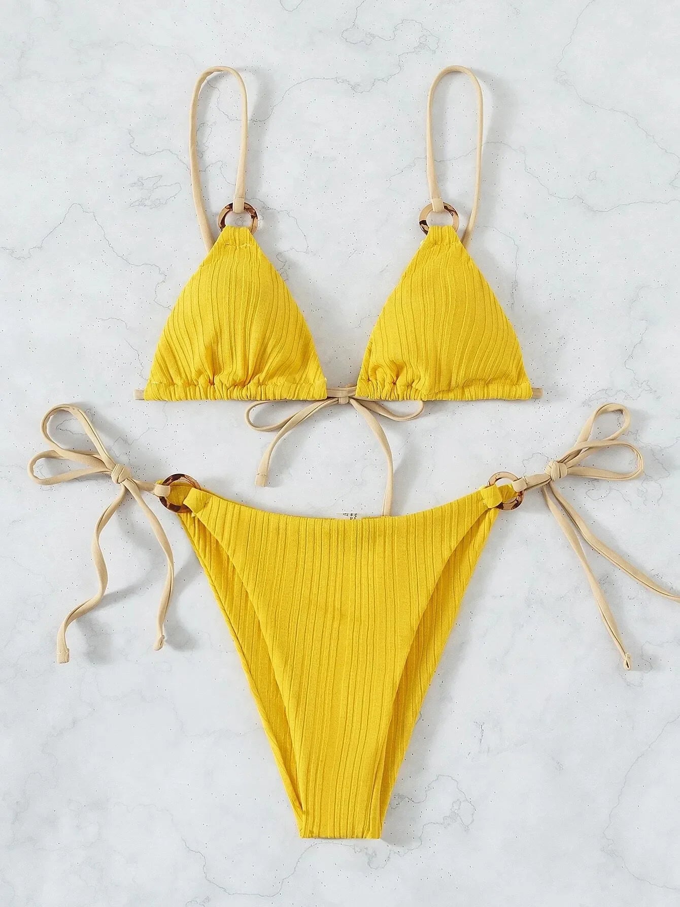 Muted Mauve Ribbed Tortoise Link Bikini Aesthetic