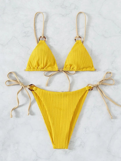 Muted Mauve Ribbed Tortoise Link Bikini Aesthetic
