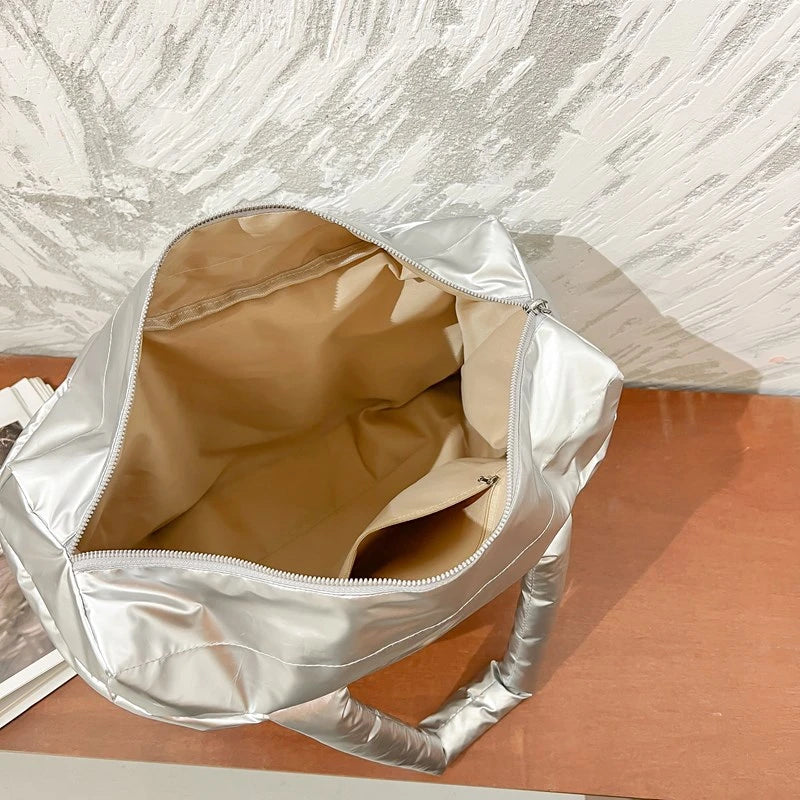 Quilted Winter Shoulder Bag Large Capacity Elegant Cloud Cotton Padded Tote For Fashionable Vacations