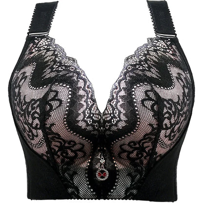 Leaf Embroidered Sexy Lace Plus Size Women Padded Push Up Bras