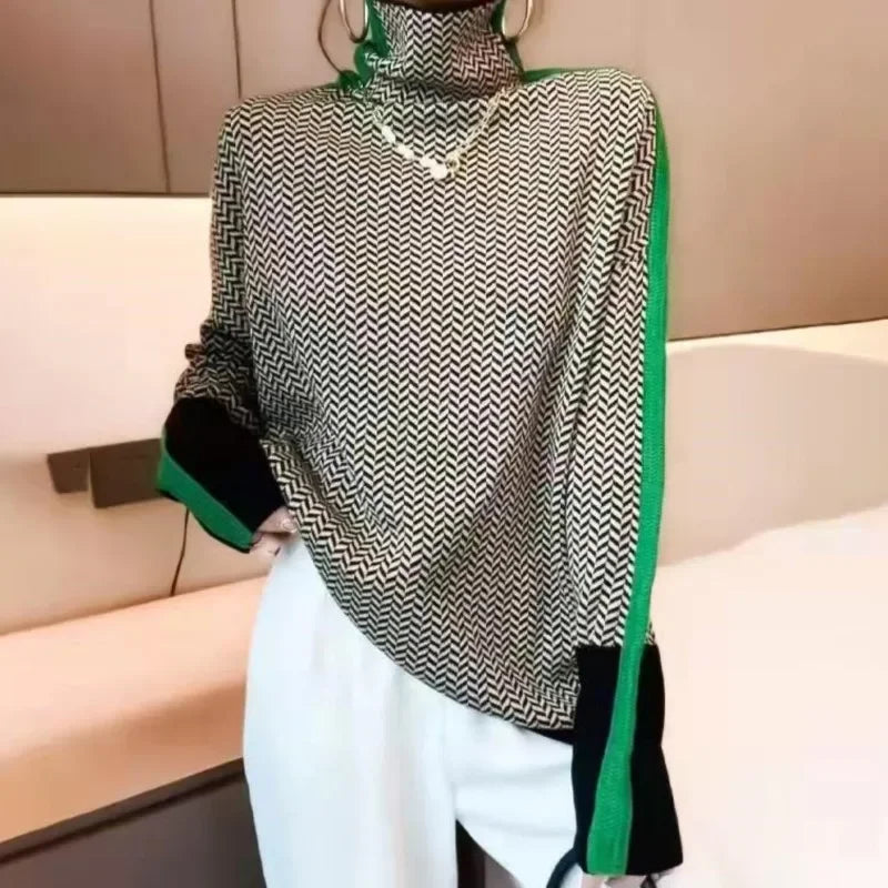 Women Braided Pattern Turtleneck Sweaters
