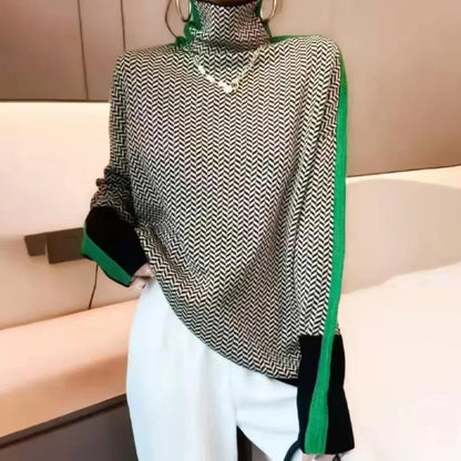 Women Braided Pattern Turtleneck Sweaters