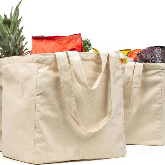 Heavy Duty Canvas Grocery Bag Foldable Washable Shopping Tote With Real Pockets