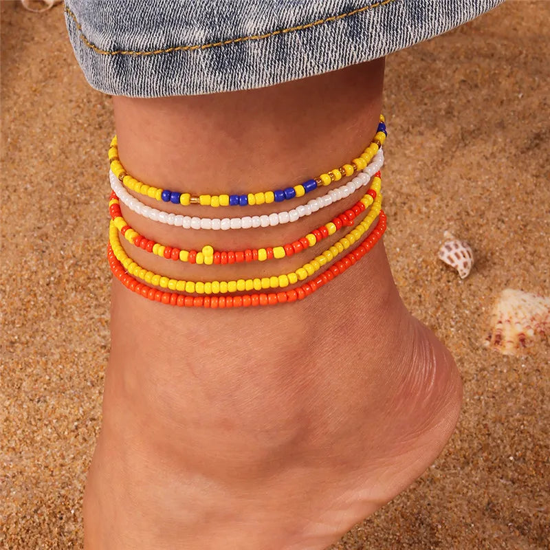 5 Pieces Colorful Beads Ankle Bracelet