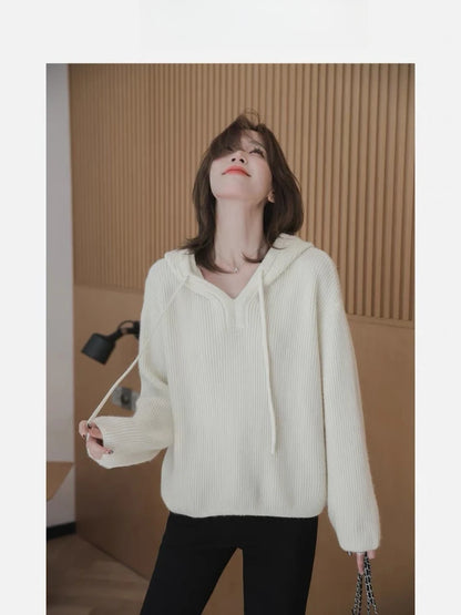Women Clothing Autumn Knitted Design Hooded Sweaters