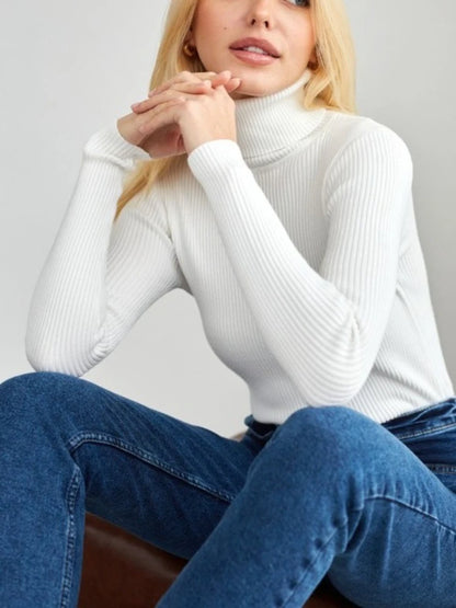 2025 Autumn Winter Women S Thick Ribbed Knitted Turtleneck Sweater Slim Fit Long Sleeve Pullover Soft Warm