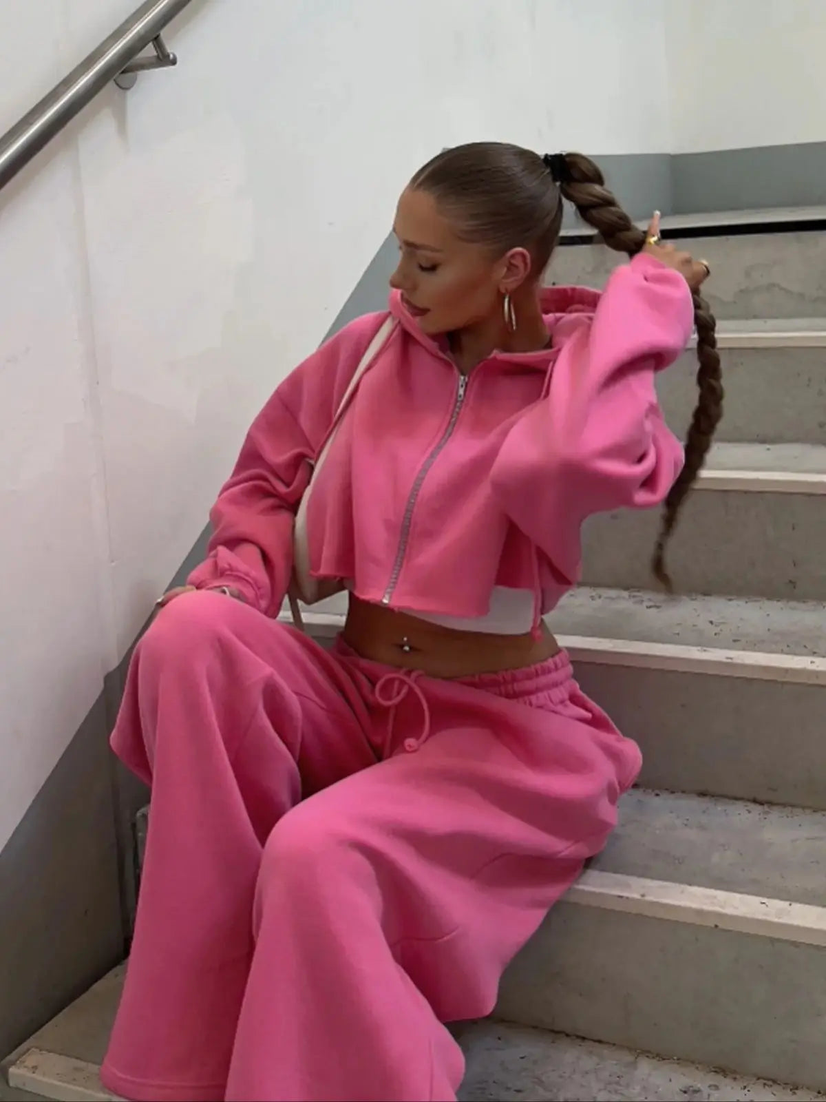 Autumn Women S Striped Colorblock Hoodie Cuffed Pants Set Zipper Fly Sporty Streetwear Sweatpants Suit