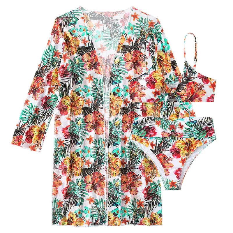 Tropical Island Hibiscus Print Bikini & Cover Up Aesthetic
