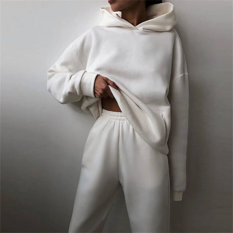 Womens Cool Style 2 Pieces Crop Hoodie Sweatpant Tracksuits