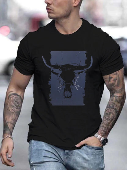 Bull Horns Skull Print Western Themed T Shirts