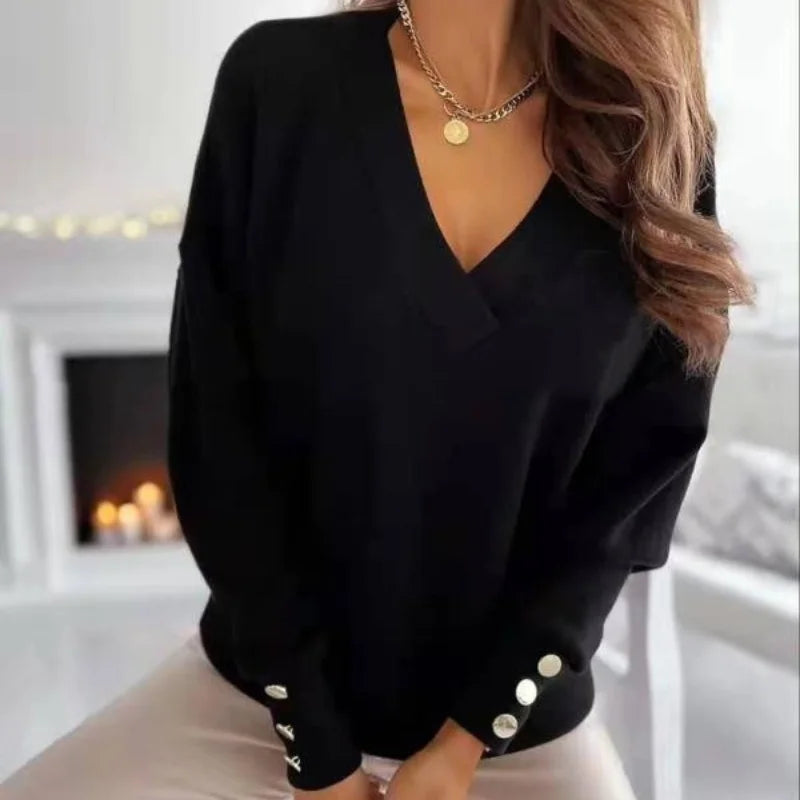 Womens Button Sleeve Loose Sweaters
