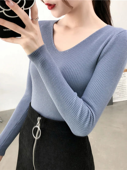 Spring Style V Neck Half Sleeved Knitted Thin Sweater