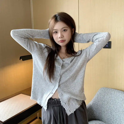 Korean Style O-Neck Knit Cardigan for Women – Autumn 2025