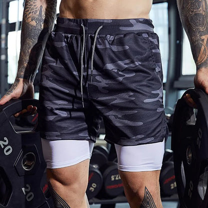 2 In 1 Mens Training Gym Fitness Sport Style Shorts
