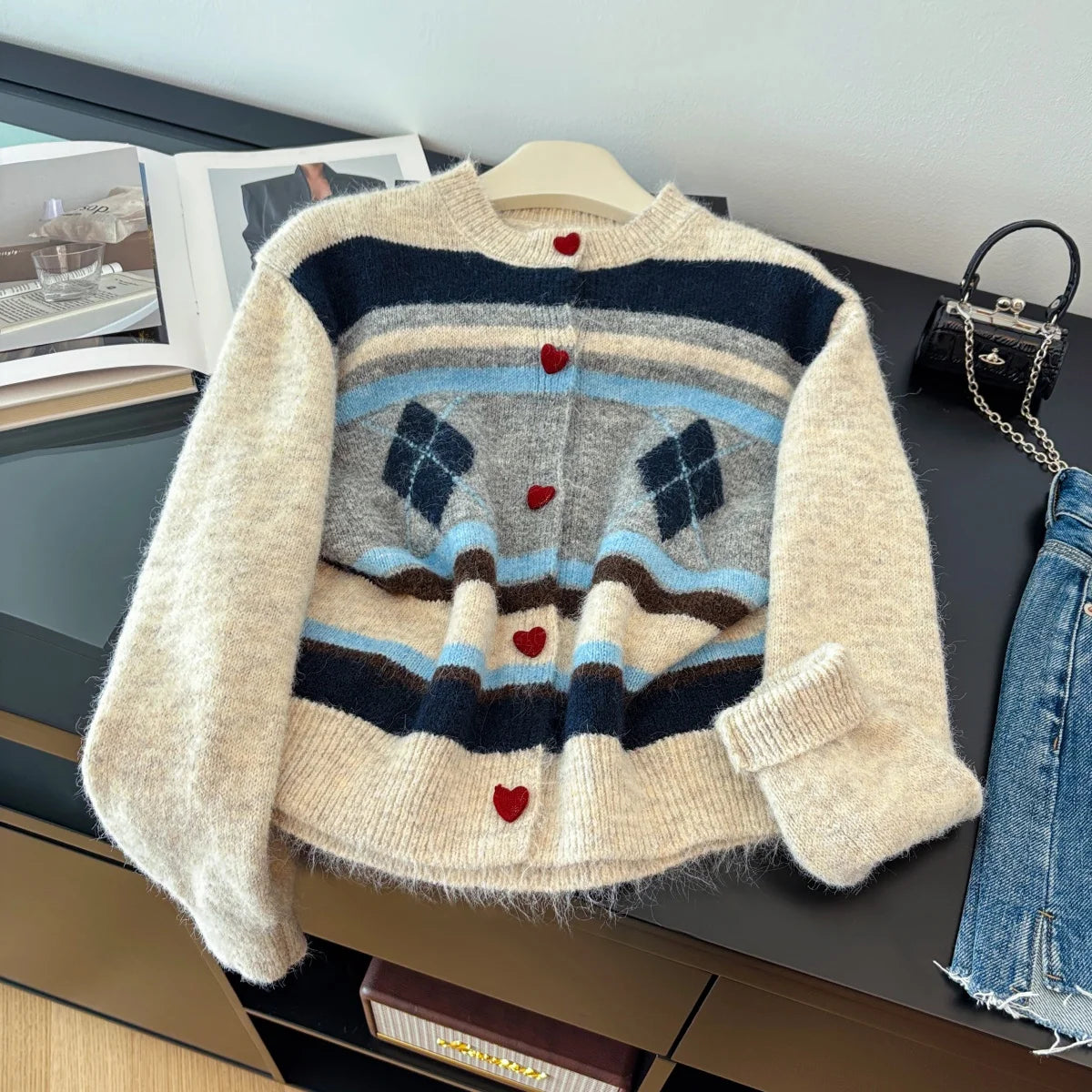 All Green Striped Cool Winter Cardigan Sweaters For Women