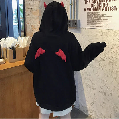 Retro American Style Little Devil Horn Themed Winter Hoodies