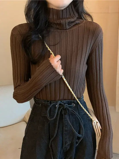 Womens Regular Style Black White Turtleneck Winter Sweaters