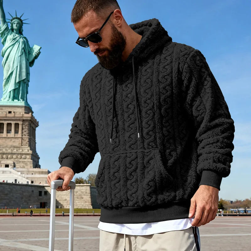 Mens Teddy Fleece Hoodie Warm Plush Oversized Streetwear Sweatshirt