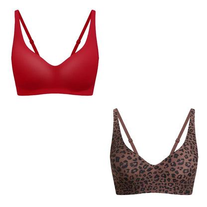 Seamless Sexy Deep V Bralette For Women Leopard Print Push Up Wireless Tank Top Lingerie