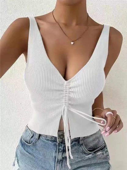 Modern Texture: Tie-Front Ruched-Knit Sleeveless Crop Top