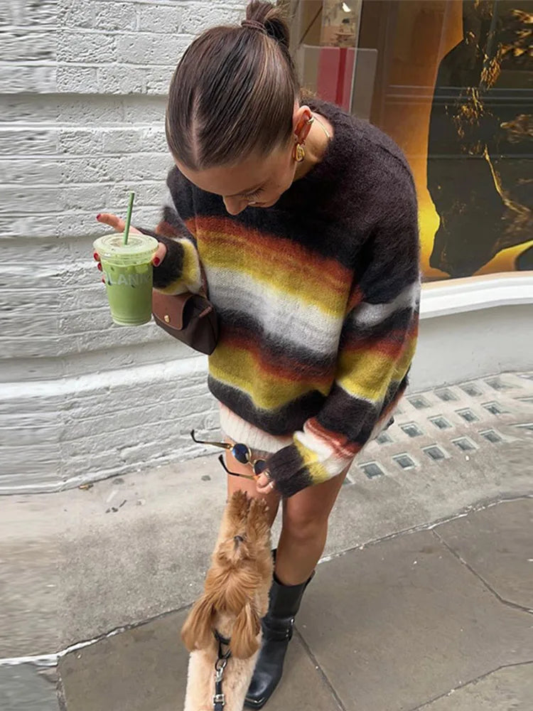 Oversized Striped Mohair Sweater for Cozy Stay-in Days