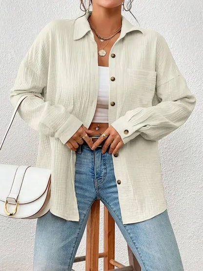 Women’s Cotton Button Down Shirt – Casual Long Sleeve Collared Office Blouse