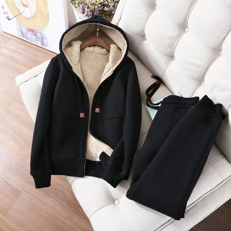Women S Autumn Winter Fleece Lined Hooded Sweatshirt 2 Piece Set Casual Style With Skirt Cozy Outfits