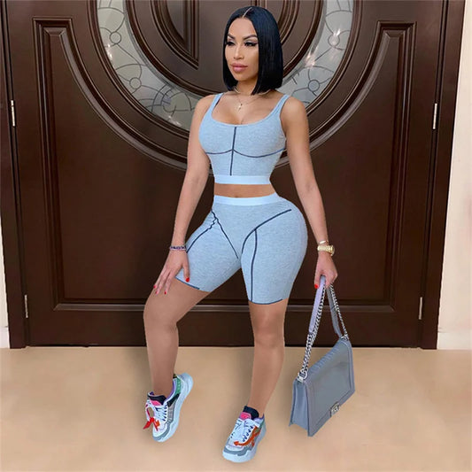 Striped Womens Outfit Set Top Shorts