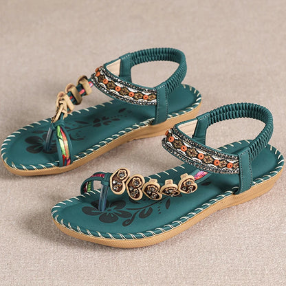 Fashion Bohemian Sandals For Women Summer Flower Flat Shoes Luxury Designer Sandals Outdoor Sports Beach Shoes