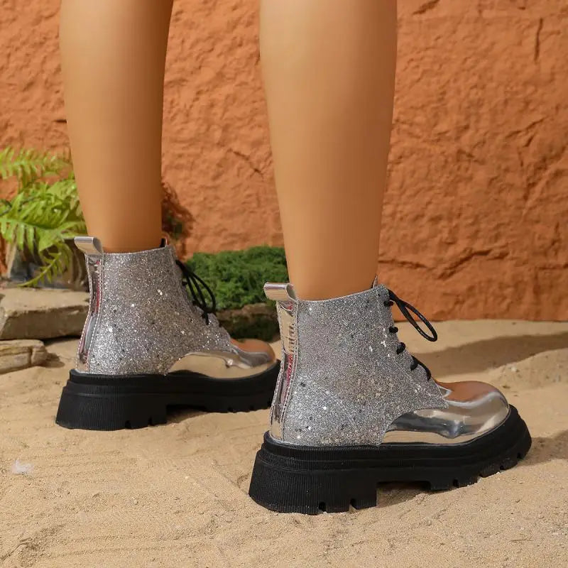 Luxury Silver Design Mid Heel Winter Women Boots