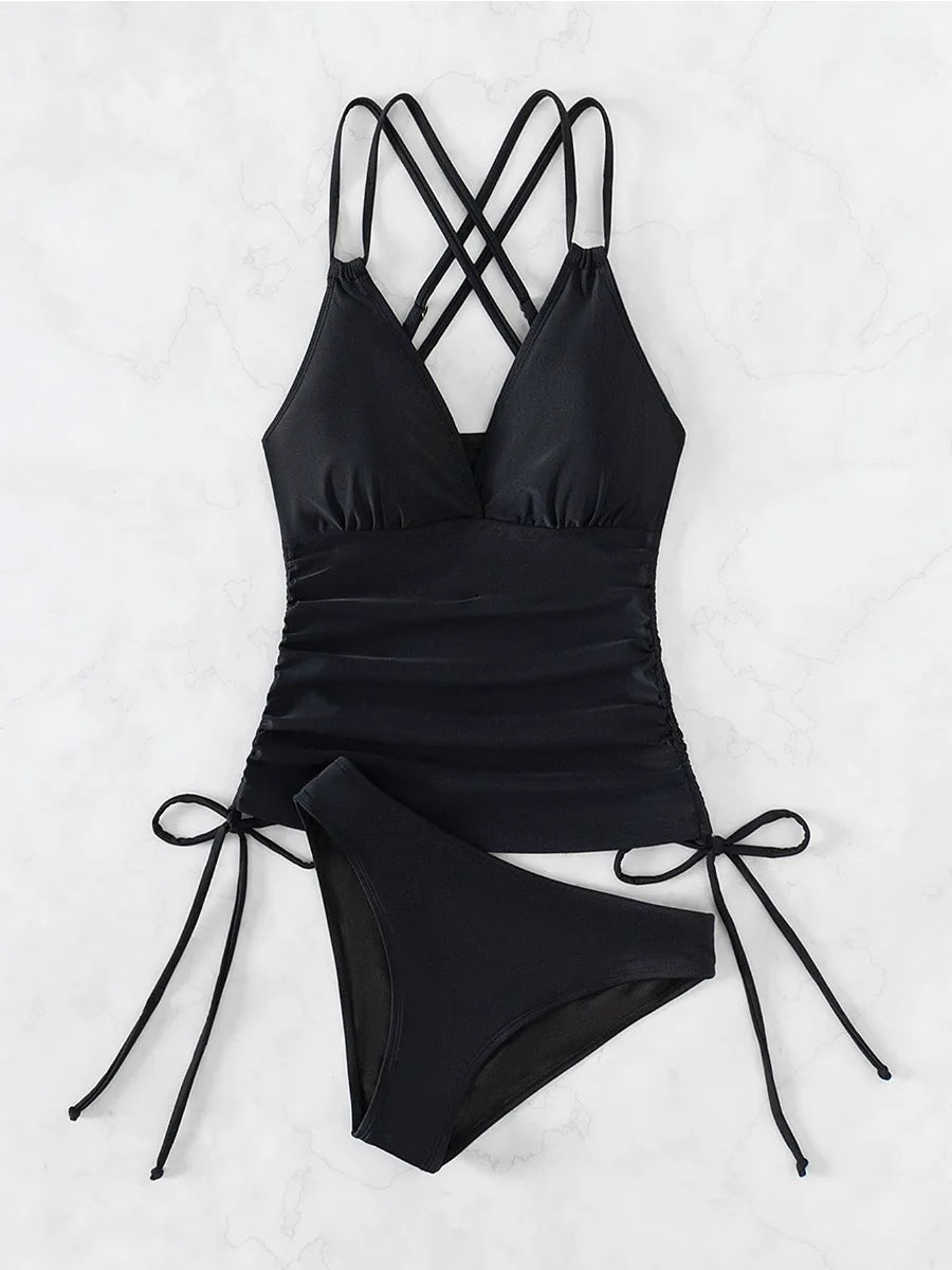 Minimal V-Neck Backless Bikini Set