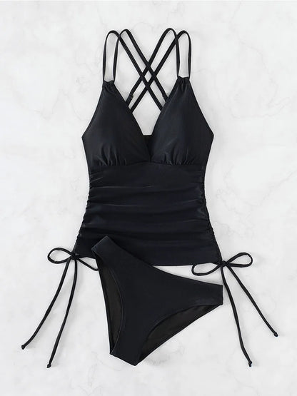 Minimal V-Neck Backless Bikini Set